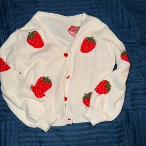 Strawberry Patterned White Cardigan